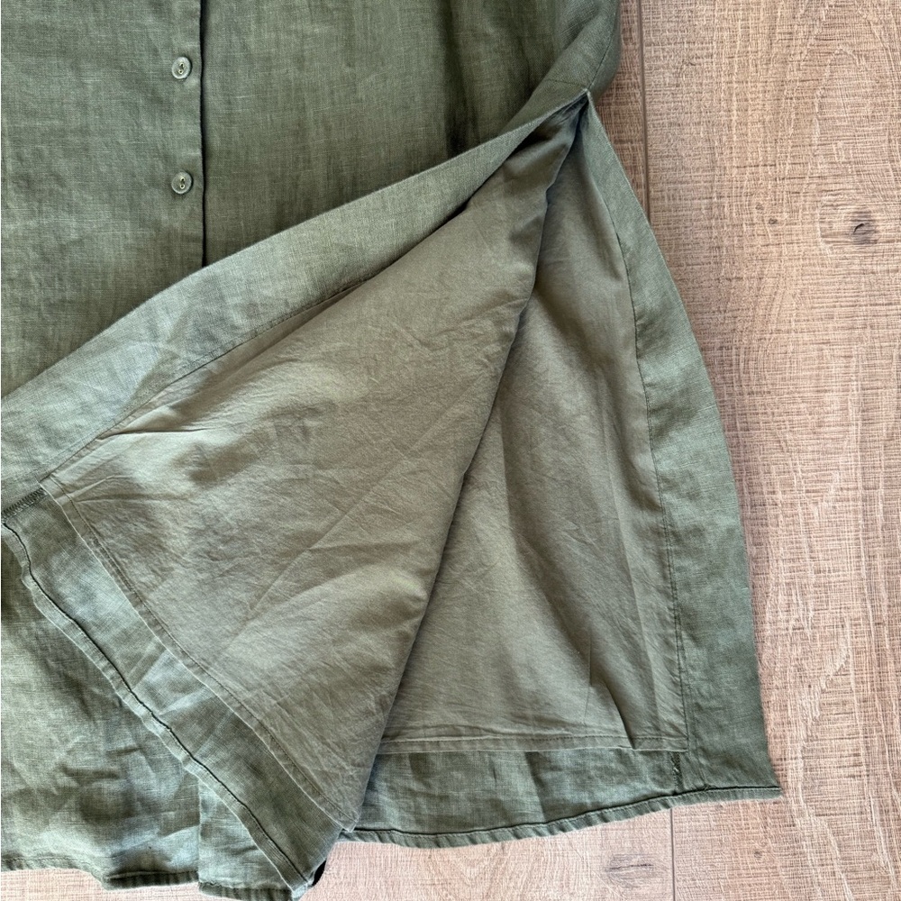 Magaschoni Sleeveless Olive Green Linen Maxi Dress - image 3